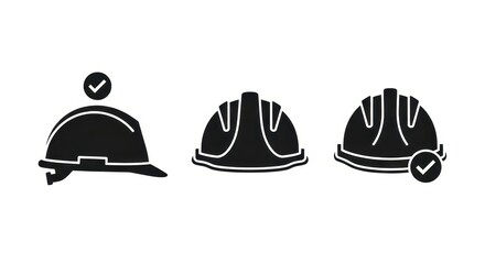 Fototapeta premium Set of Construction Safety Hard Hat Icons with Checkmark Symbols for Industrial Work Protection and Compliance