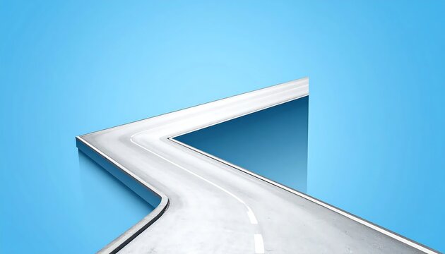 Zigzag road on blue background representing business strategy, future direction, and choice