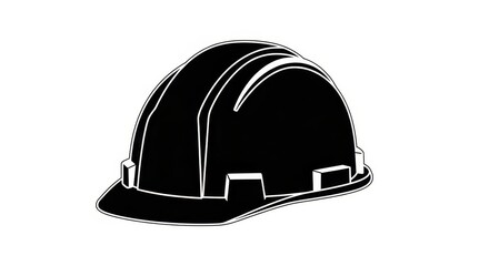 Fototapeta premium Black and White Construction Hard Hat Icon Vector Illustration for Industrial Safety and Building Projects