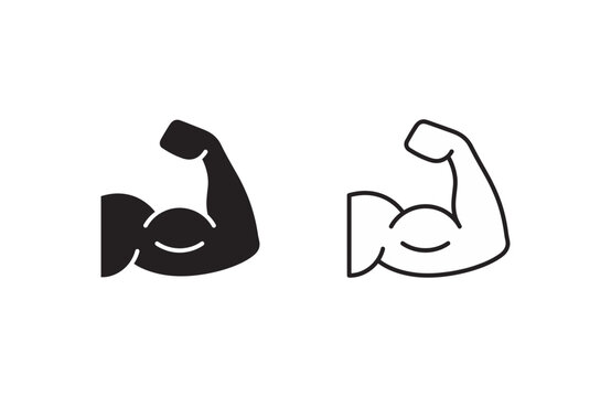 Two strong muscular arm flexing icons with transparent background for fitness graphics