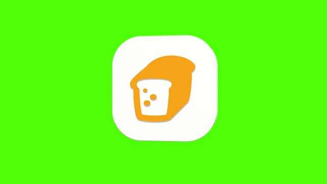 3D animated loaf of bread icon on a white rounded card with a green screen background. Smooth loop motion, perfect for UI, bakery products, and video editing elements.