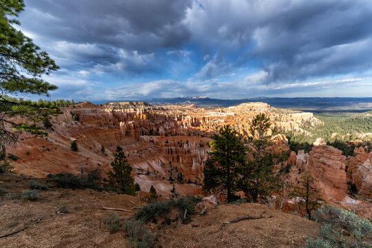 Bryce Canyon National Park with the famous massive orange hoodoo rock formations and deep amphitheaters in Utah, USA.  
