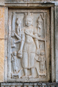 India. Rajasthan. Bundi. Carved bas-reliefs depicting Hindu deitie on the walls of the Raniji ki Baori stepwell