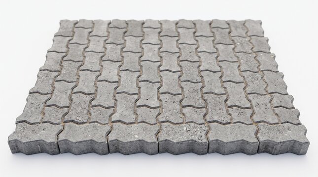 Gray interlocking concrete pavers in a zig-zag shape. Textured surface with sand-filled joints. Used for driveways, walkways, patios, and parking areas.