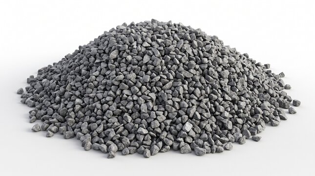 A pile of small gray crushed gravel stones with angular edges. Used in construction for concrete aggregate, drainage, road bases, landscaping, and foundations.