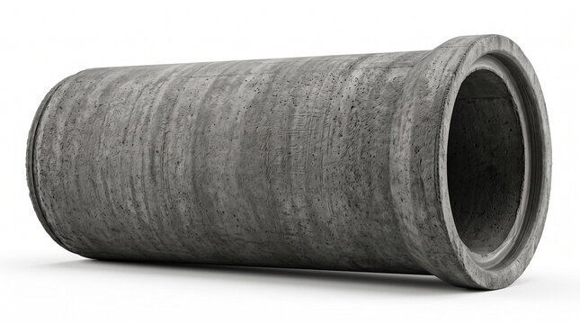 A large gray precast concrete pipe with a bell-end joint. Rough textured surface. Used for storm drains, sewage systems, and underground culverts in civil construction.