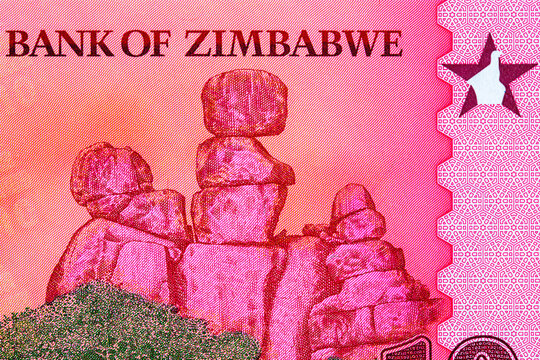10 Zimbabwe ZiG banknote showing balancing rocks. New Zimbabwe money. African currency. World money.
