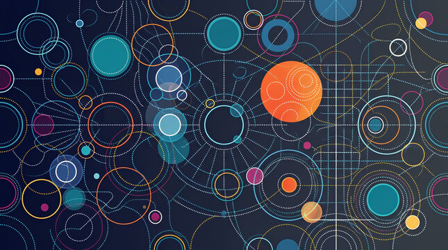 Abstract Geometric Network Pattern with Colorful Interconnected Circles