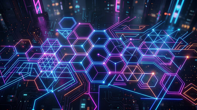 Abstract Neon Hexagonal Network Futuristic Technology Background