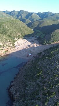 Aerial Drone View of Cala Domestica in Winter With Rough Sea