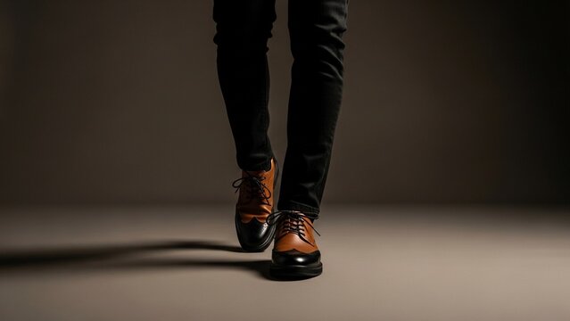 Man Walking in Stylish Two-Tone Brogues, Fashion Forward Step