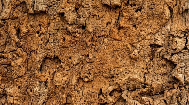 Cork Bark Texture Surface with Rugged Natural Patterns and Earthy Brown Tones Featuring Pattern, Rough, Organic with Material