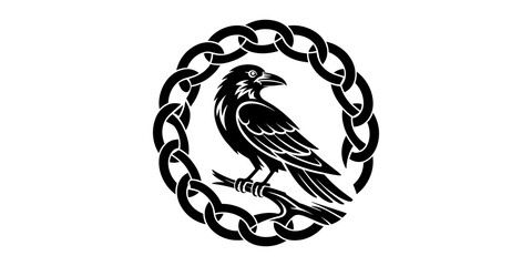 Obraz premium Celtic Raven Crow Silhouette in Knotwork Circle