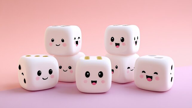 Cute and Playful Character Dice with Smiling Faces on Soft Background