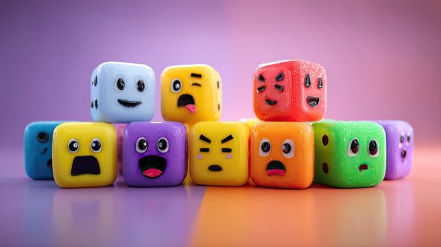 Playful Colorful Dice with Fun Faces on Vibrant Background