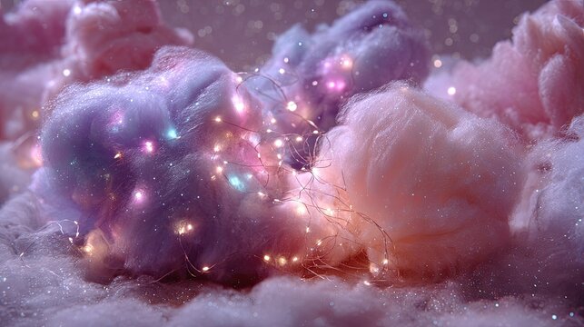 Colorful Cotton Candy with Glowing Lights in Dreamy Atmosphere