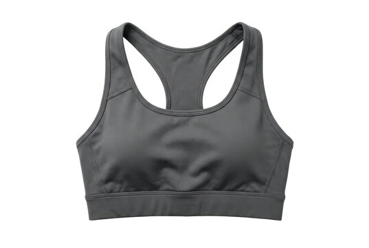 Grey sports bra for fitness workout isolated on black background