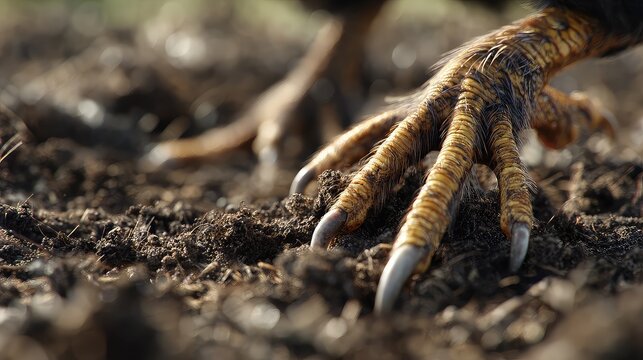 Detailed Close-Up of a Bird's Talon Scratching Soil in Nature