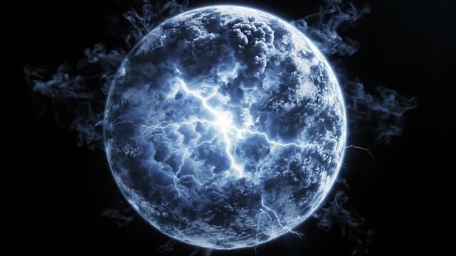 Glowing Blue Electric Energy Planet Sphere