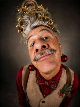 Portrait eines Seniors im Weihnachts-Outfit