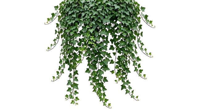 Lush Green Hanging Ivy Plant Isolated on White Background.