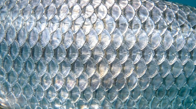Detailed macro close up of shiny silver fish scales texture background