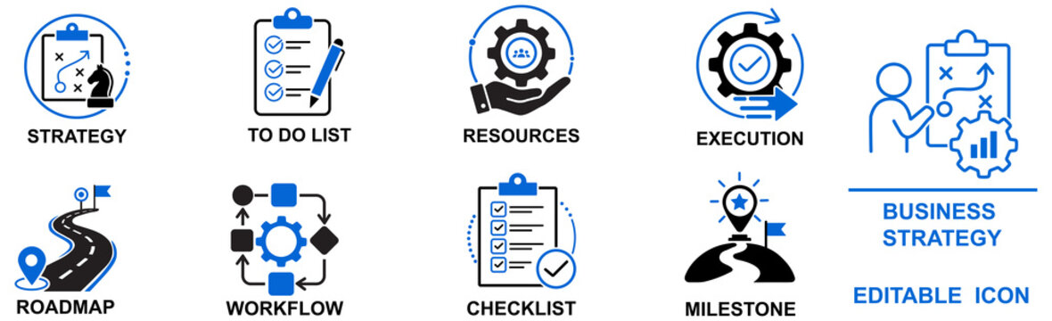 Project Management Icon Set - Business Strategy and Workflow