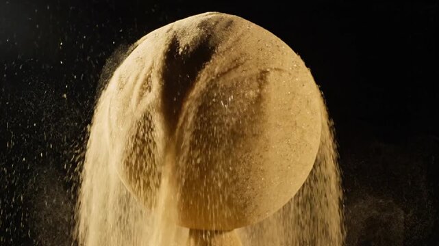 Sand Cascading Over Sphere on Black Background