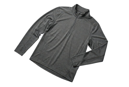 Mens Gray Long Sleeve Quarter Zip Pullover Athletic Shirt