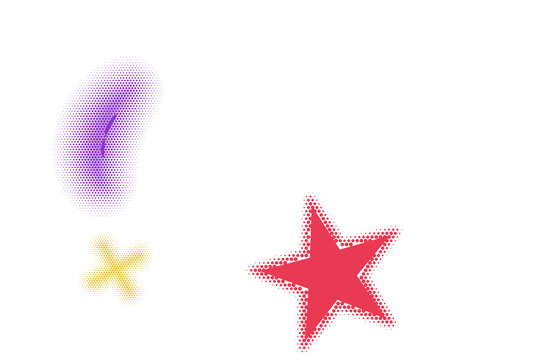 Vibrant pixel art star and abstract shapes