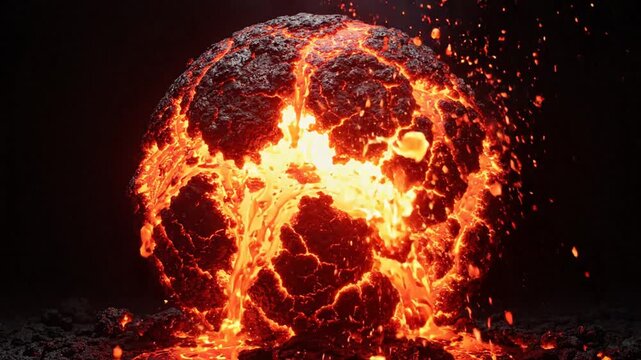 Molten Lava Sphere with Glowing Fissures and Sparks