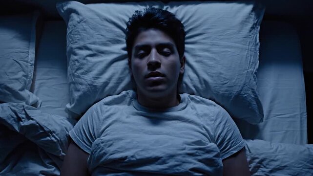 Man Sleeping In Bed At Night In Dark Room
