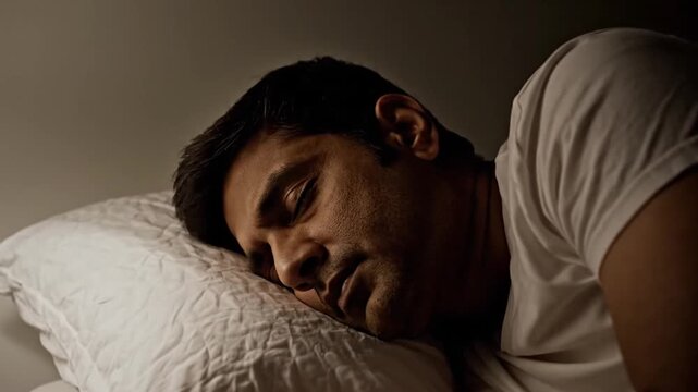 Man Sleeping Peacefully At Night Under Lamplight 4K