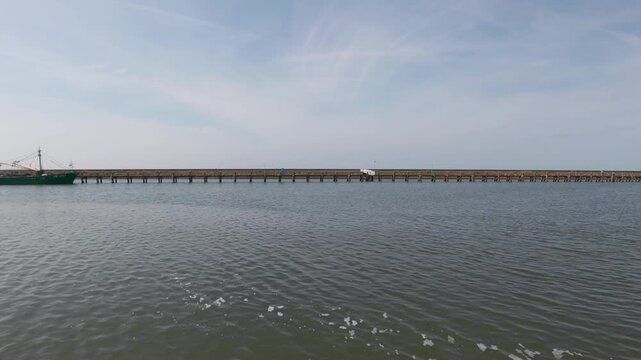Calm water in a harbor inlet in Harlingen, Netherlands