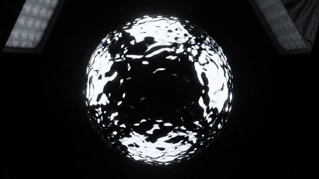 Abstract Rippling Liquid Chrome Sphere on Black