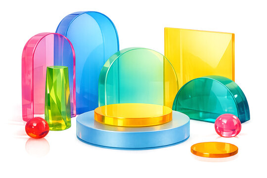 Multi-colored beakers and jars for science experiments.