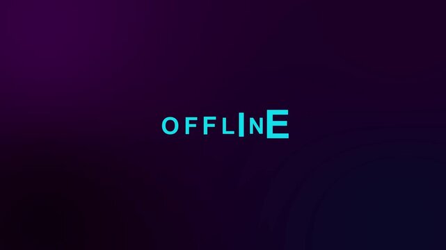 Offline streaming broadcast text animation with glitch and water reflection.