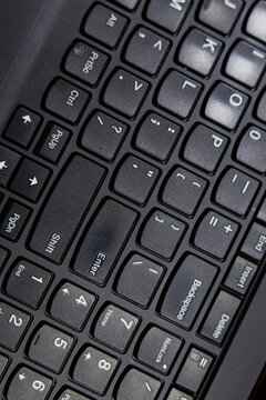 Close up view of a computer keyboard showing keys and layout details