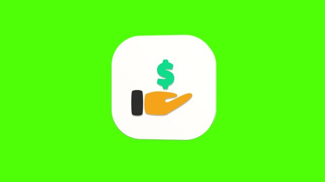 3D animated hand holding cash icon on a white rounded card with a green screen background. Smooth loop motion, perfect for mobile app UI, salary payment, and video editing elements.