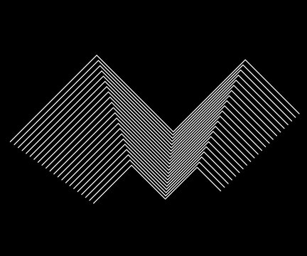 Abstract geometric m letter shape with parallel line pattern
