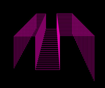 Abstract 3d wireframe tunnel structure in magenta neon lines