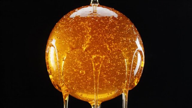 Thick Golden Honey Dripping Over Sphere