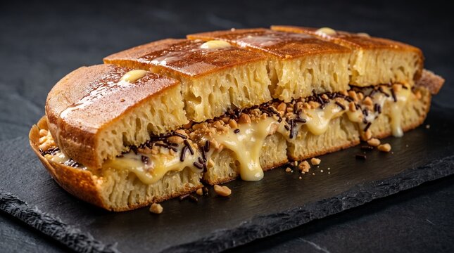 Indonesian Martabak Manis Sweet Pancake with Melted Cheese and Chocolate
