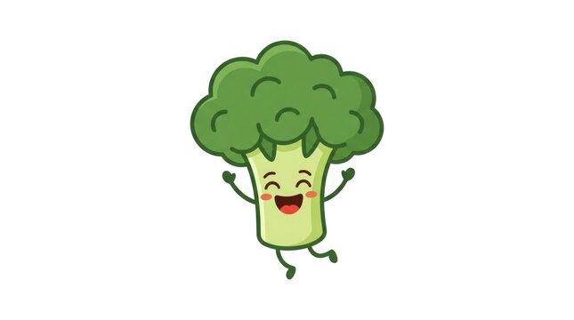 Happy cartoon broccoli vegetable character jumping with broccoli vegetable character illustration