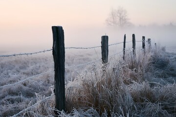 Fototapeta premium Hoarfrost Weathered Fence