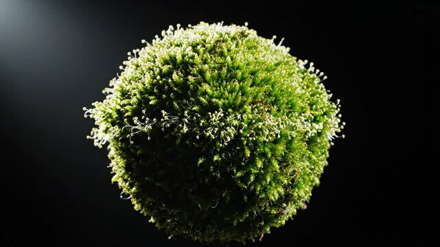 Green Spherical Moss Ball on Black Background