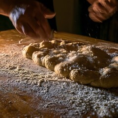 Fototapeta premium Rustic Focaccia Dough Preparation