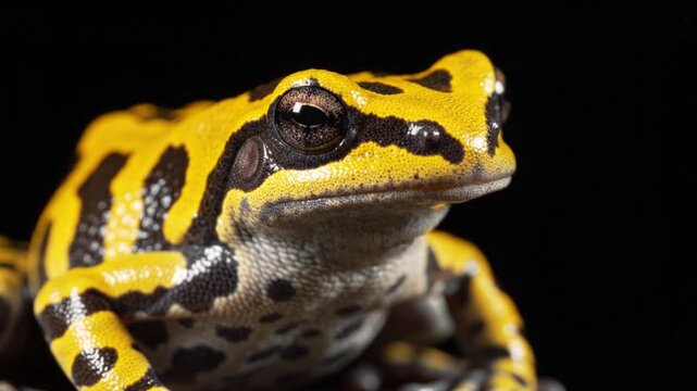 Macro Close-up of Yellow and Black Spotted Frog