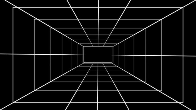 Abstract 3D Perspective Tunnel with Moving Geometric Grid Lines