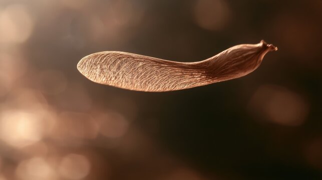 Maple seed drifts gracefully through a dark atmosphere to represent the movement of botanical dispersal in nature.